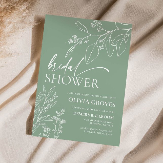 Blommigt Sage Grönt Inbjudningskort för möhippan (Skapare uppladdad)