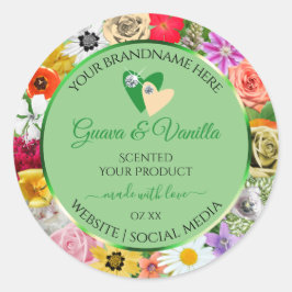 Blommigt Sage Grönt Multifärgad Produktetiketter H Runt Klistermärke