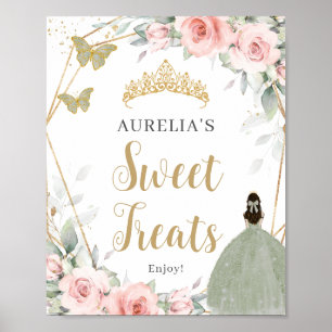  Blommigt Sage Grönt Quinceanera Sweet Trets Poster