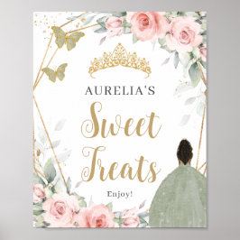  Blommigt Sage Grönt Quinceanera Sweet Trets Poster