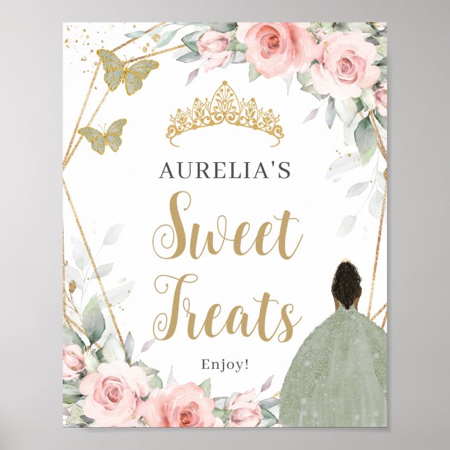  Blommigt Sage Grönt Quinceanera Sweet Trets Poster (Framsidan)