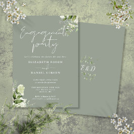 Blommigt Sage Grönt Script-Förlovningsfest Inbjudningar