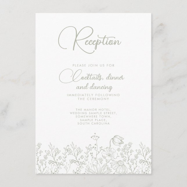 Blommigt Sage Grönt Wildblombröllop - mottagning Tilläggskort (Framsida)