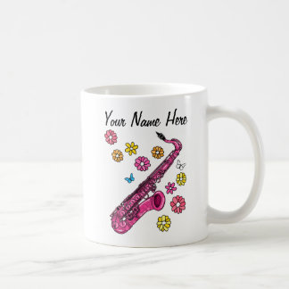 Blommigt Saxofone Saxophonist Musician Anpassnings Kaffemugg