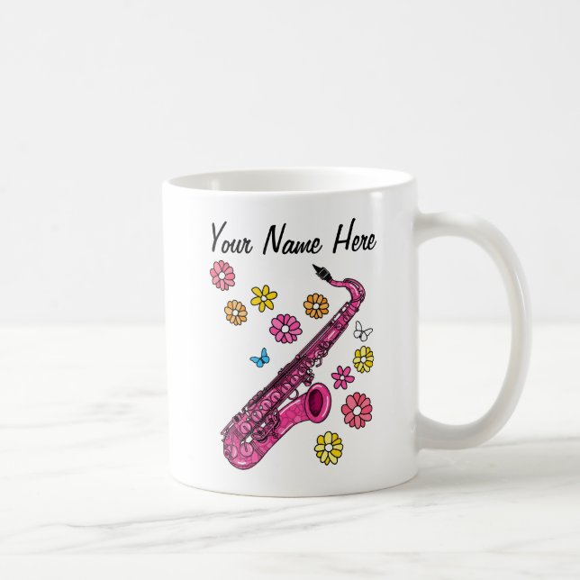 Blommigt Saxofone Saxophonist Musician Anpassnings Kaffemugg (Höger)