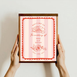 Blommigt Scalloped Gräns Rand Bröllop Välkommen Poster
