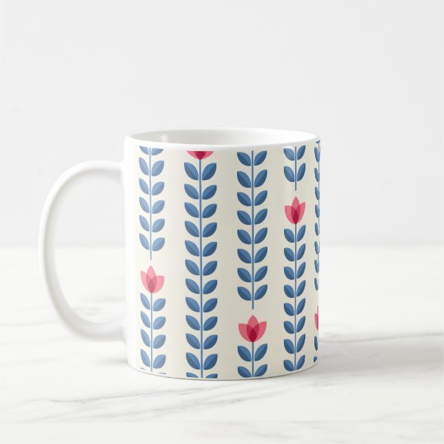 Blommigt Scandinavian Geometric Retro Tapet Kaffemugg (Vänster)