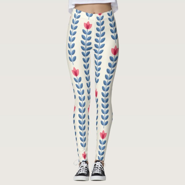 Blommigt Scandinavian Geometric Retro Tapet Leggings (Framsida)