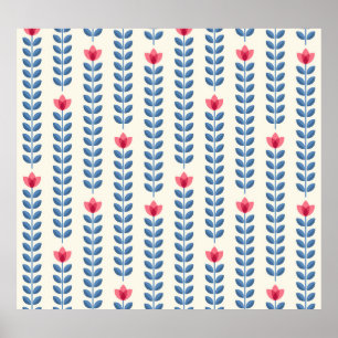 Blommigt Scandinavian Geometric Retro Tapet Poster