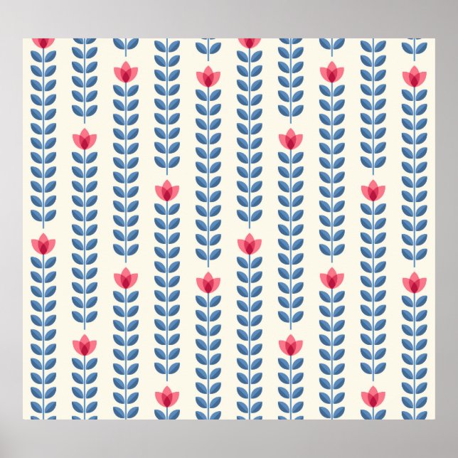 Blommigt Scandinavian Geometric Retro Tapet Poster (Framsidan)