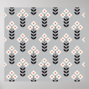 Blommigt Scandinavian: Seamless Mönster Design Poster