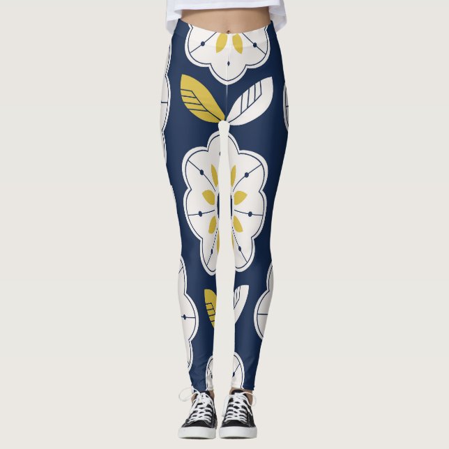 Blommigt Scandinavian Stil Seamless Mönster Leggings (Framsida)