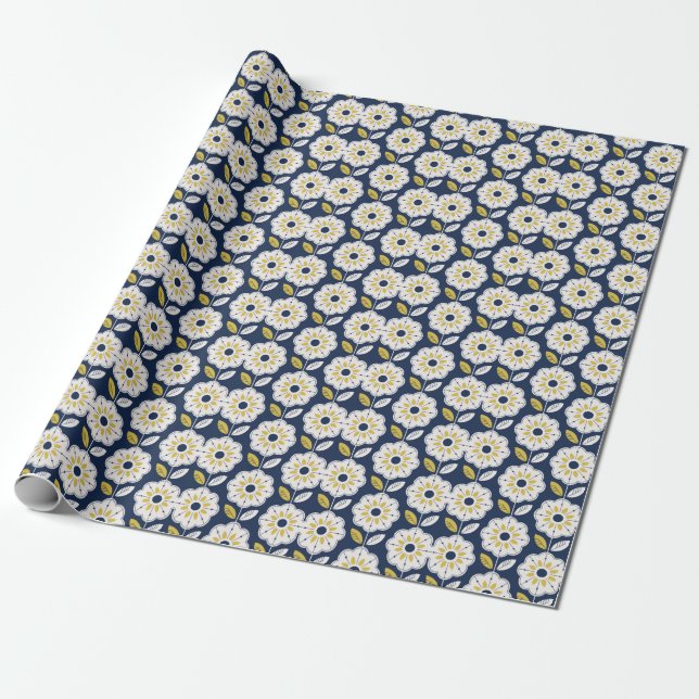 Blommigt Scandinavian Stil Seamless Mönster Presentpapper (Utrullad)