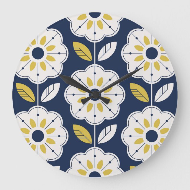 Blommigt Scandinavian Stil Seamless Mönster Stor Klocka (Framsida)