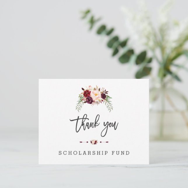 Blommigt Scholarship Fund Typography Tack Kort (Stående Fram)