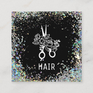 *~* Blommigt Scissors Flowers Rainbow Glitter AP6 Fyrkantigt Visitkort