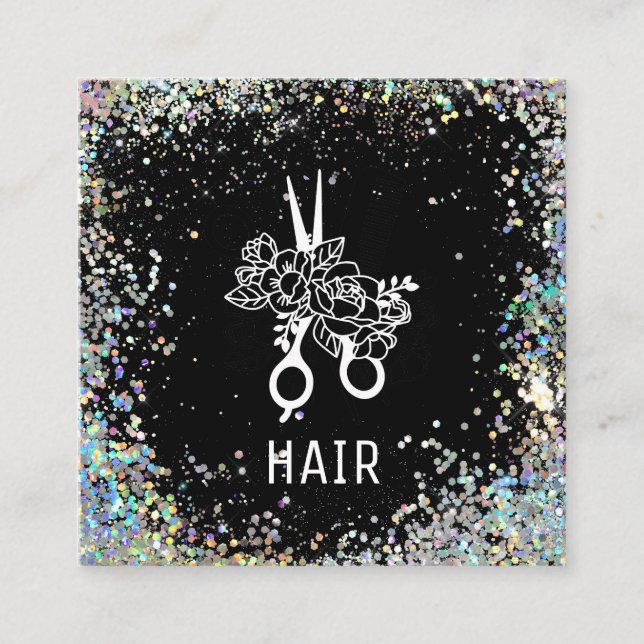 *~* Blommigt Scissors Flowers Rainbow Glitter AP6 Fyrkantigt Visitkort (Framsida)