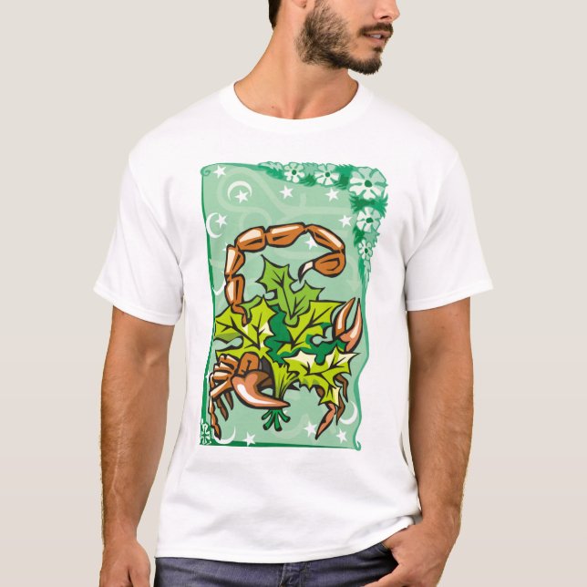 Blommigt Scorpio Scorpion in holly T Shirt (Framsida)