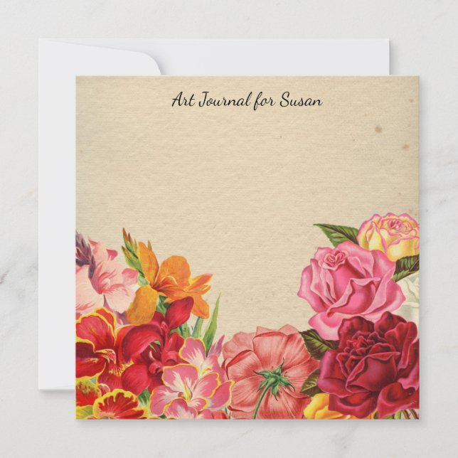 Blommigt Scrapbook Art Journal Alla hjärtans dag P Julkort (Framsida)