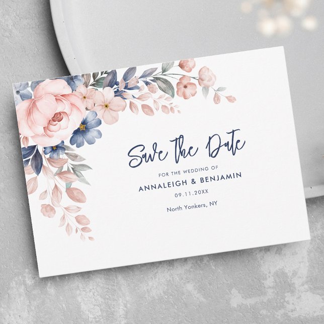 Blommigt Script Botanical Bröllop Spara Datumet (Save the Date Wedding Announcement Pink Floral )