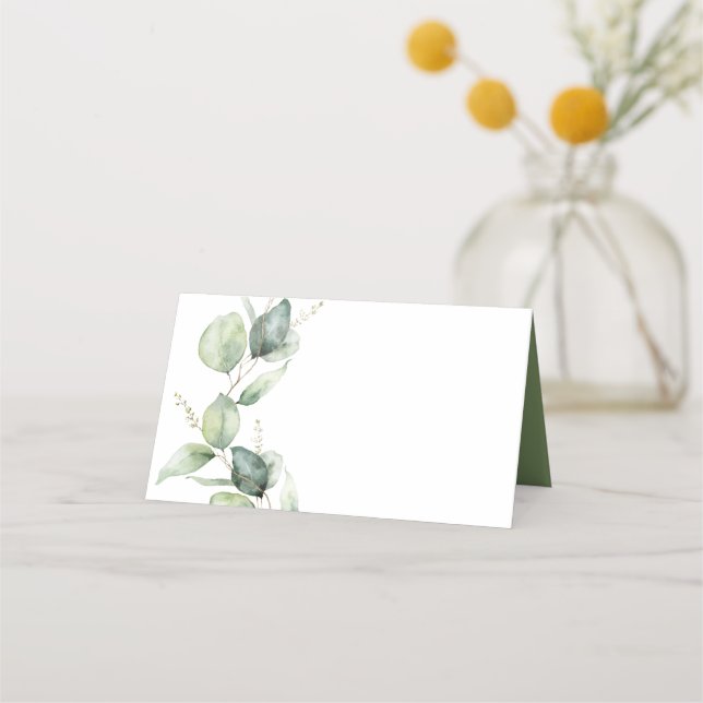 Blommigt Script Eucalyptus Greenery Bröllop Placeringskort (Framsida)