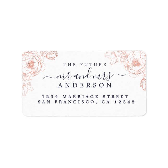 Blommigt Script Future, Mrs Bröllop Returadress Adressetikett (Framsidan)
