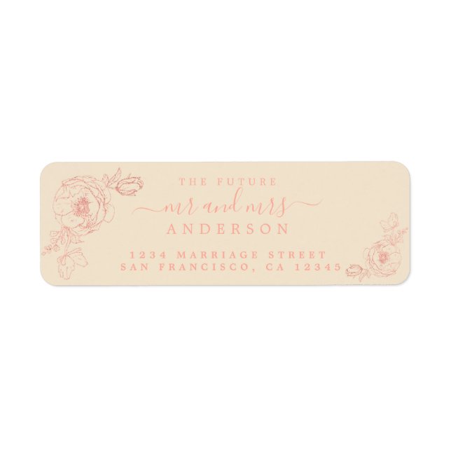 Blommigt Script Future, Mrs Bröllop Returadress Etikett (Framsidan)
