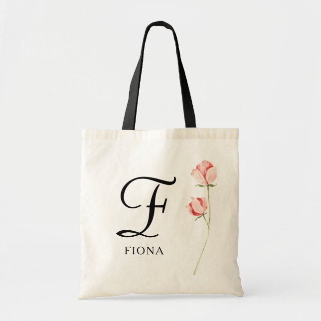 Blommigt Script Monogram Personlig Bridesmaid Tygkasse (Framsidan)