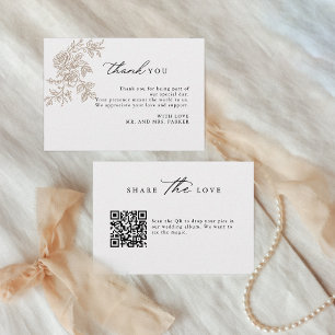 Blommigt Script QR-kodhämtning vid Kärlek Bröllop Tack Kort
