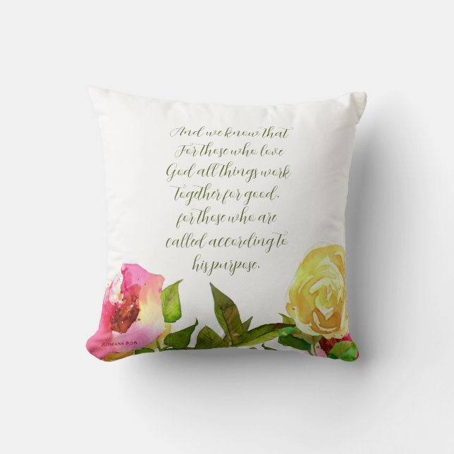 Blommigt Scripture Romans 8:28 Fleece Blanket Kudde (Framsida)