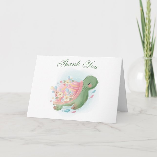 Blommigt Sea Turtle Baby Shower - tack för ditt ko Kort (Framsida)