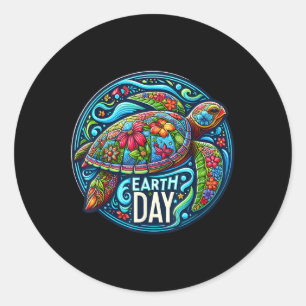 Blommigt Sea Turtle Earth Day Planet Art Animal Kä Runt Klistermärke