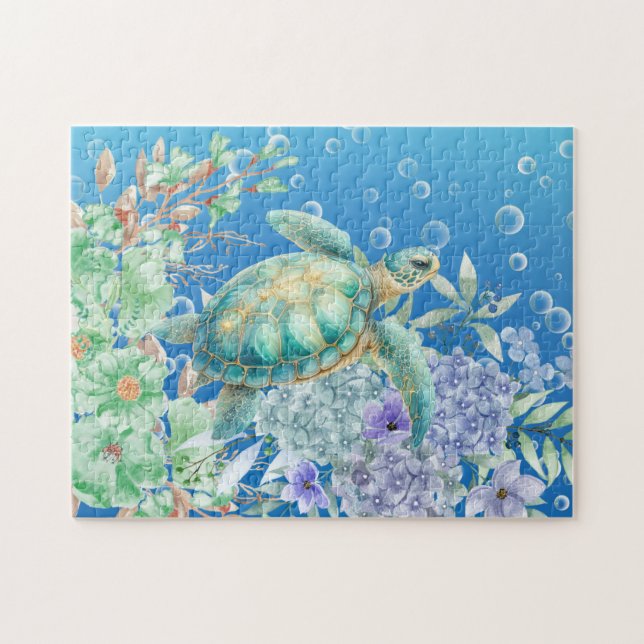 Blommigt Sea Turtle Pussel (Horisontell)