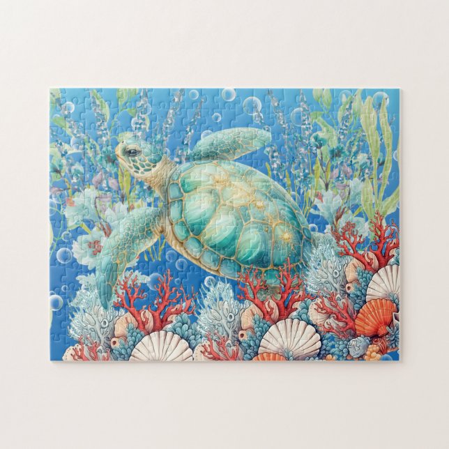 Blommigt Sea Turtle Pussel (Horisontell)
