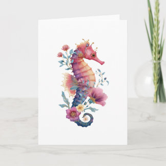 Blommigt Seahorse Greeting Card - Romantic Whimsic Kort