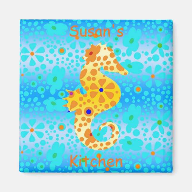 Blommigt Seahorse Magnet (Framsidan)