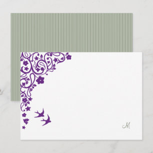 Blommigt Secret Garden Sage Rand-skript Monogram Anteckningskort