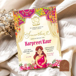 Blommigt Seemantham Godh Barai Indian Baby Shower Inbjudningar