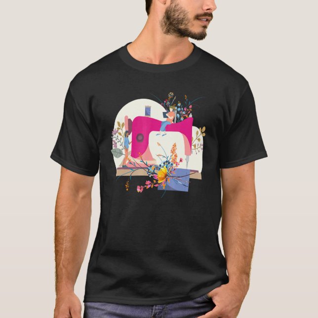 Blommigt Sewing Maskin Seamstress Sew Quilter Sewe T Shirt (Framsida)