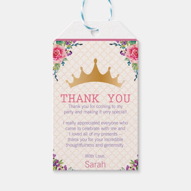 Blommigt Shabby chic Birthday Tack Presentetikett (Framsidan)
