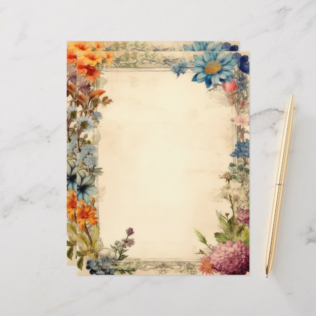 Blommigt Shabby chic-segmentet Journal Antique Pap (Fram/Back In Situ)