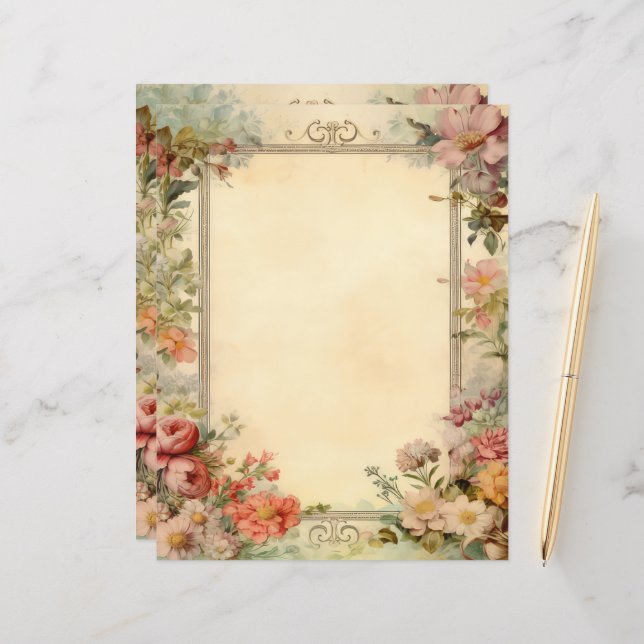 Blommigt Shabby chic Skräppost Journal Vintage Pap (Fram/Back In Situ)