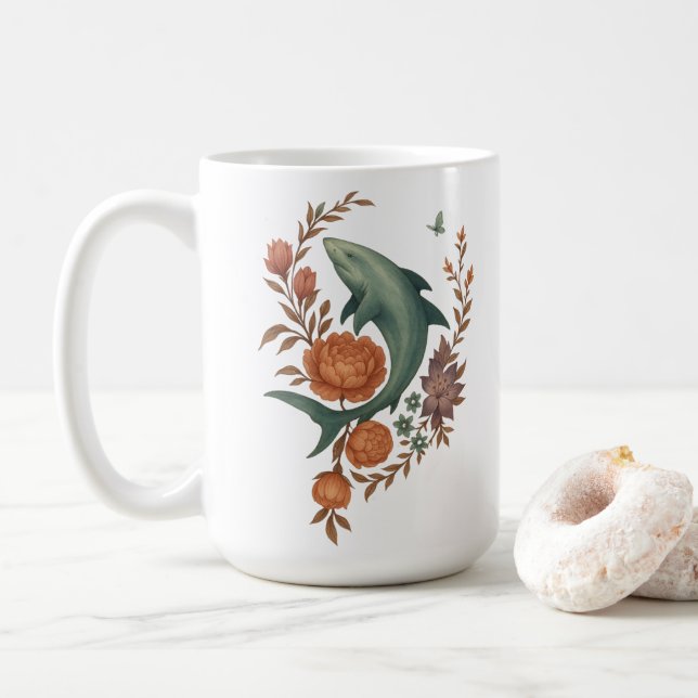Blommigt Shark Harmony - Nature & Ocean Fusion Art Kaffemugg (Med munk)