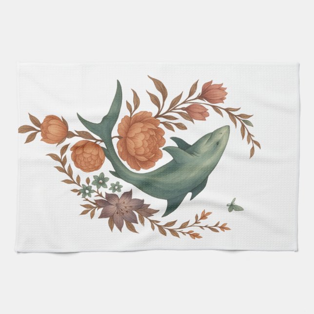 Blommigt Shark Harmony - Nature & Ocean Fusion Art Kökshandduk (Horisontell)