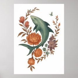 Blommigt Shark Harmony - Nature & Ocean Fusion Art Poster