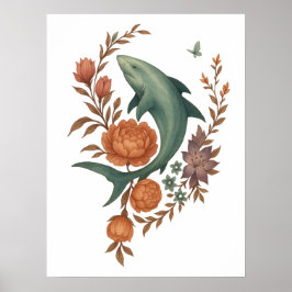 Blommigt Shark Harmony - Nature & Ocean Fusion Art Poster