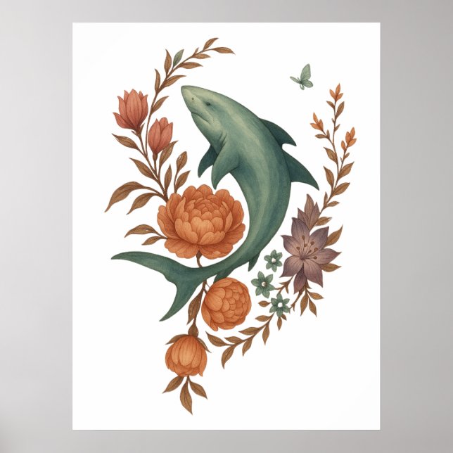 Blommigt Shark Harmony - Nature & Ocean Fusion Art Poster (Framsidan)