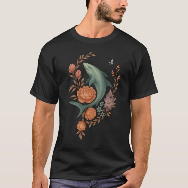 Blommigt Shark Harmony - Nature & Ocean Fusion Art T Shirt (Framsida)
