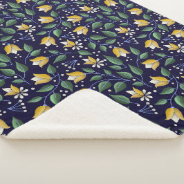 Blommigt Sherpa Blanket i Deep Blue och Gult