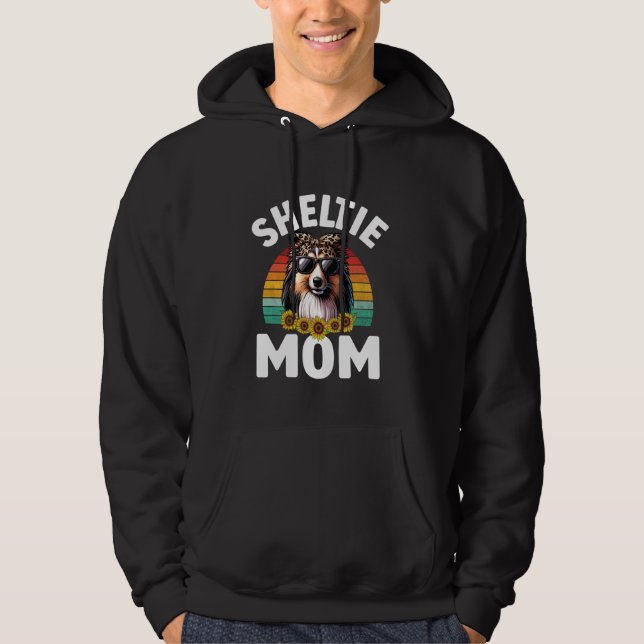 Blommigt Shetland Sheepdog Mamma Retro Sheltie Mam Hoodie (Framsida)